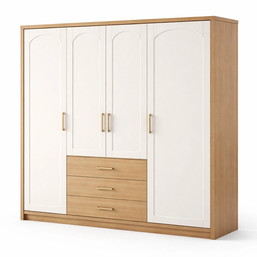 Armario de madera con puertas y cajones en blanco y roble-NESTSONA