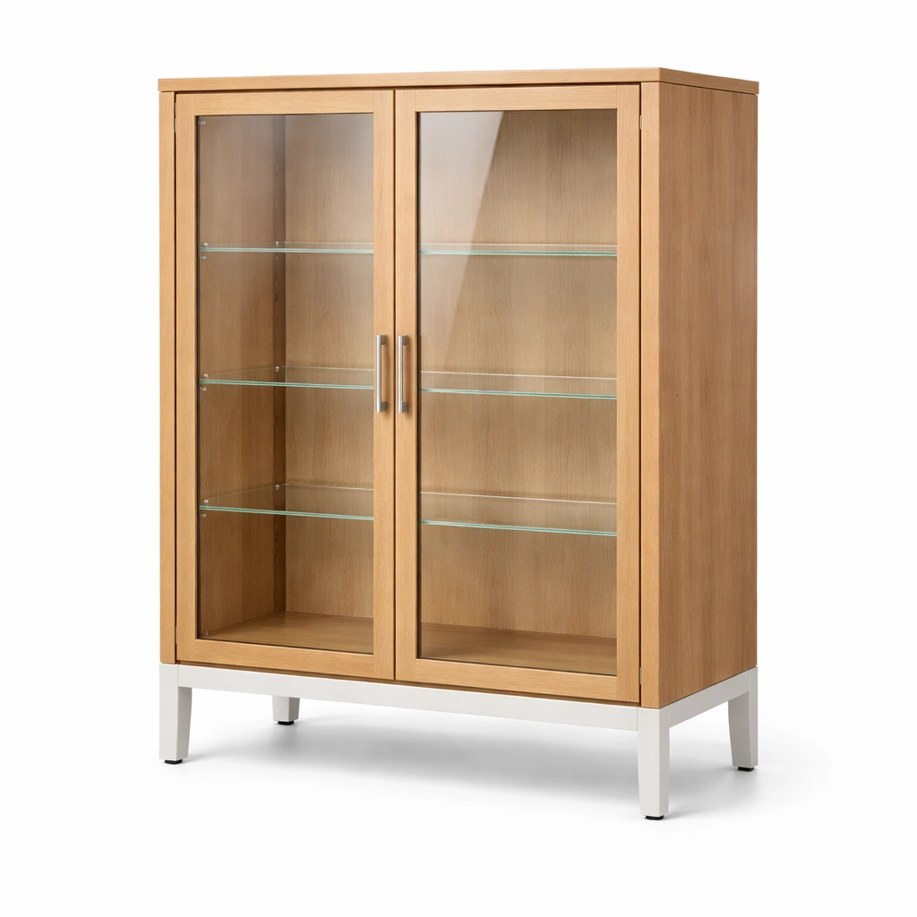 Vitrina de madera y vidrio templado con puertas dobles 120x40x190 cm-NESTSONA