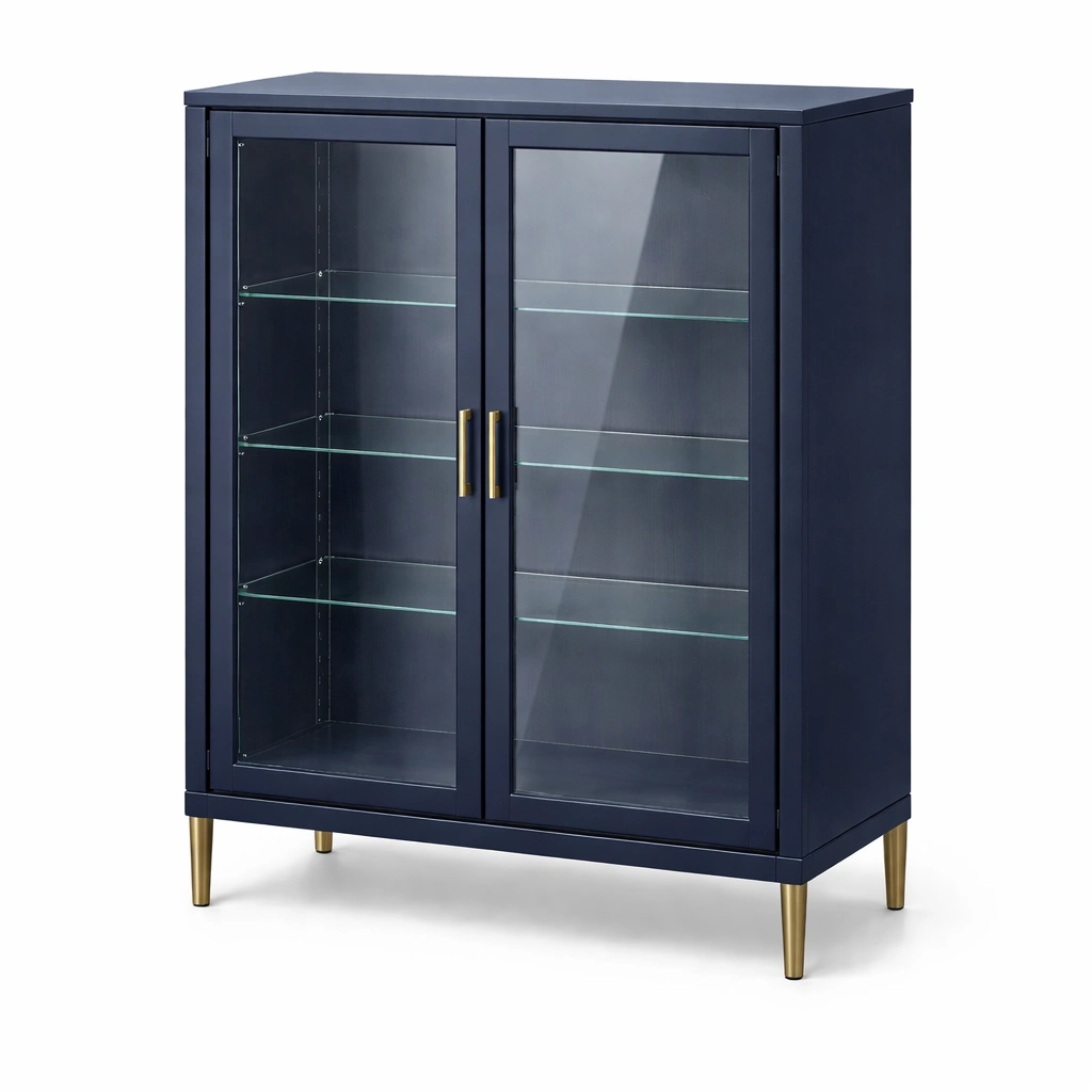 Vitrina de metal con puertas de vidrio templado azul-NESTSONA