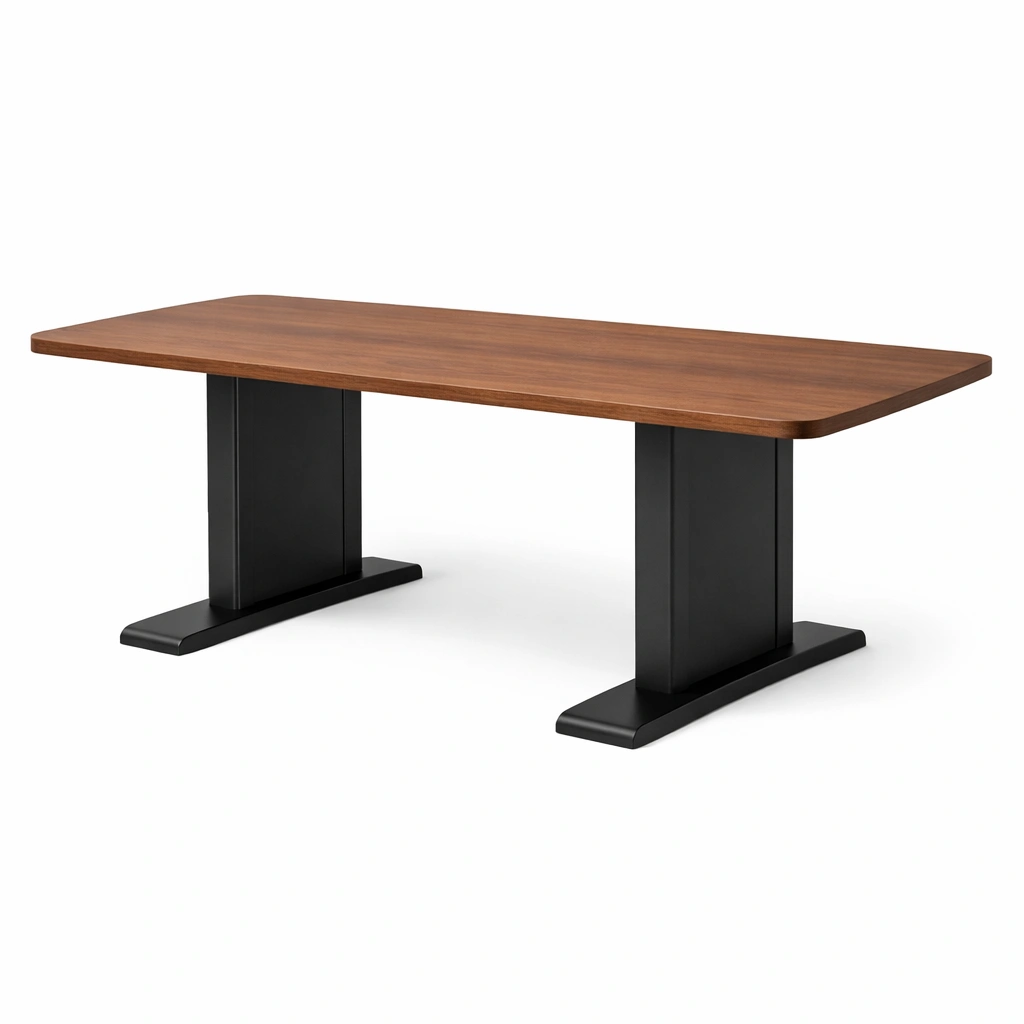 Mesa de comedor de madera de nogal y metal negro-NESTSONA