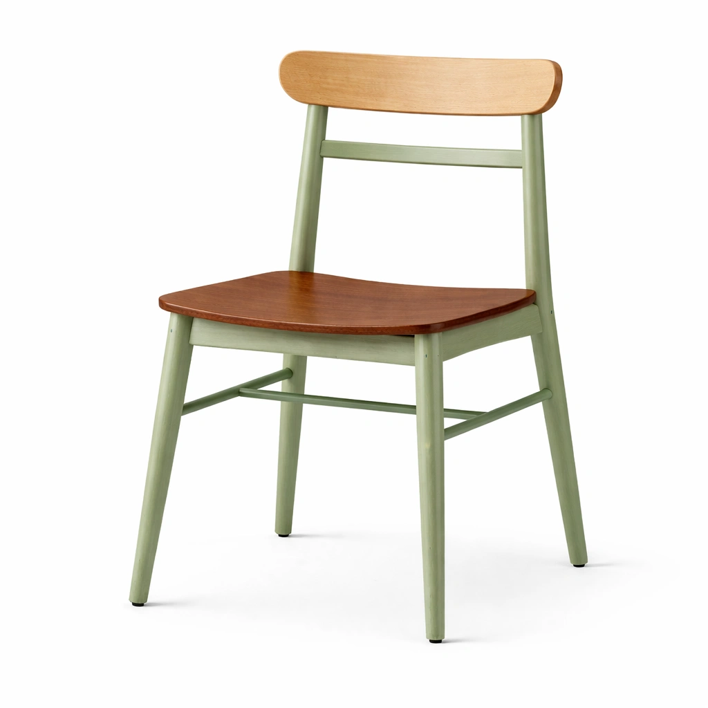 Silla de comedor de madera de caucho y contrachapado verde marron-NESTSONA