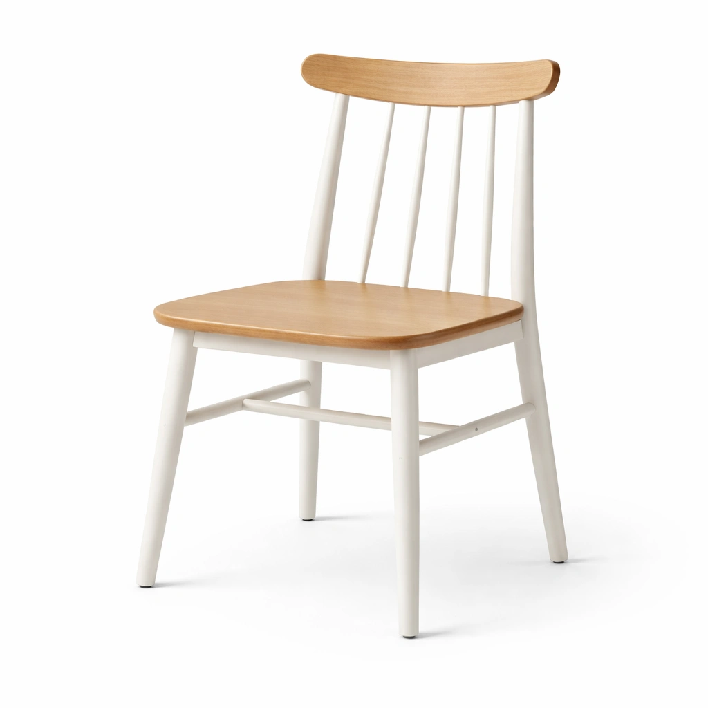 Silla de comedor de madera de haya y metal blanco-NESTSONA