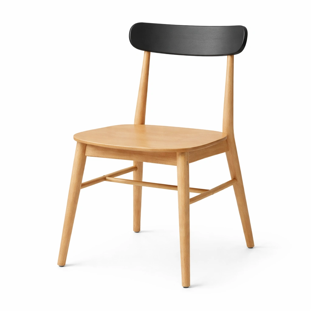 Silla de comedor de madera de roble con respaldo negro-NESTSONA