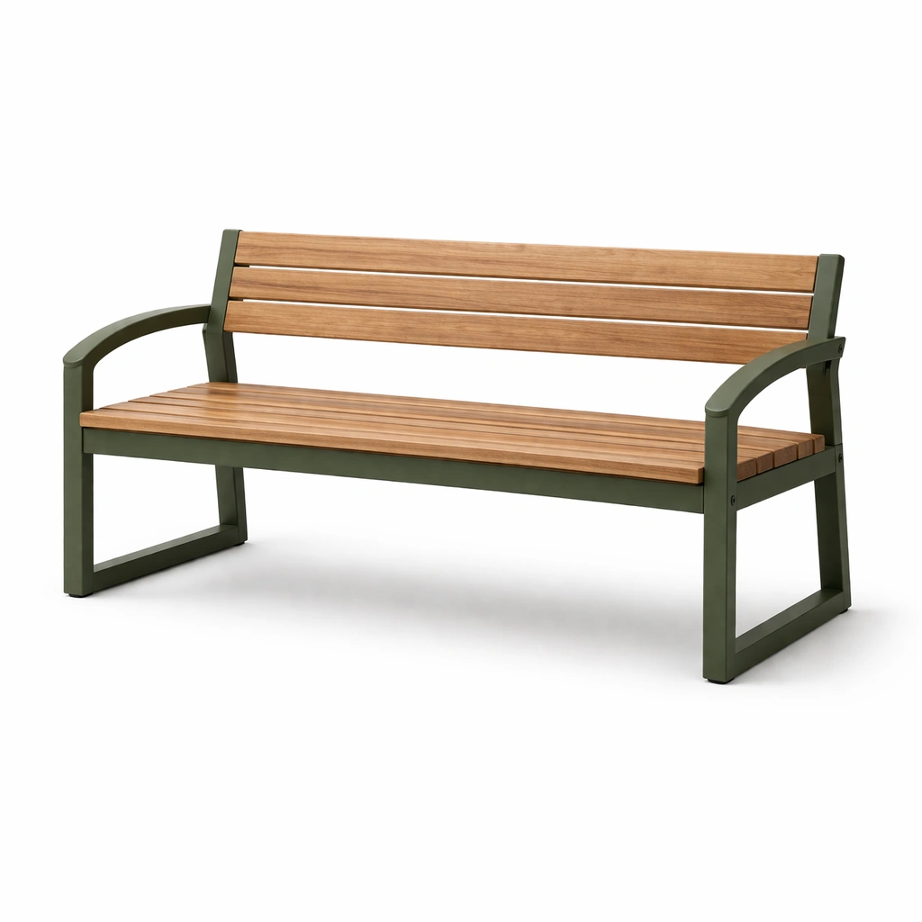 Banco de madera y metal en verde-NESTSONA