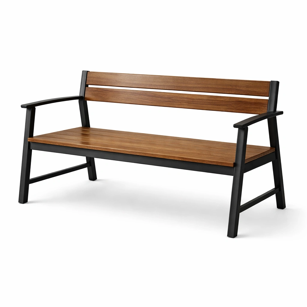 Banco de madera y metal en negro para exterior-NESTSONA