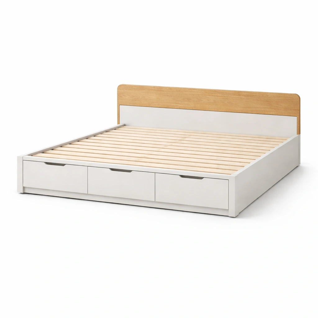 Cama con almacenamiento de Matrimonio de MDF y Metal con Cajones-NESTSONA