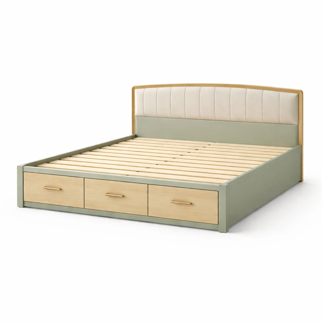 Cama con almacenamiento de Madera con Cabecero Tapizado en Poliéster y Cajones-NESTSONA