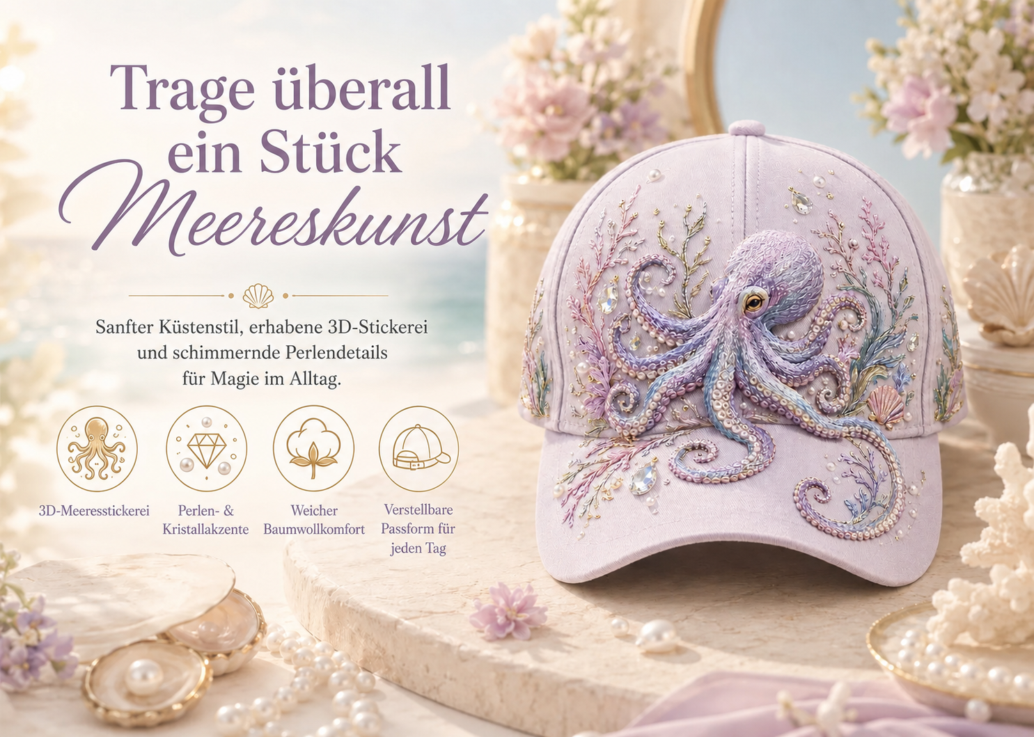 3D-Stickerei-Cap mit Meeresmotiv