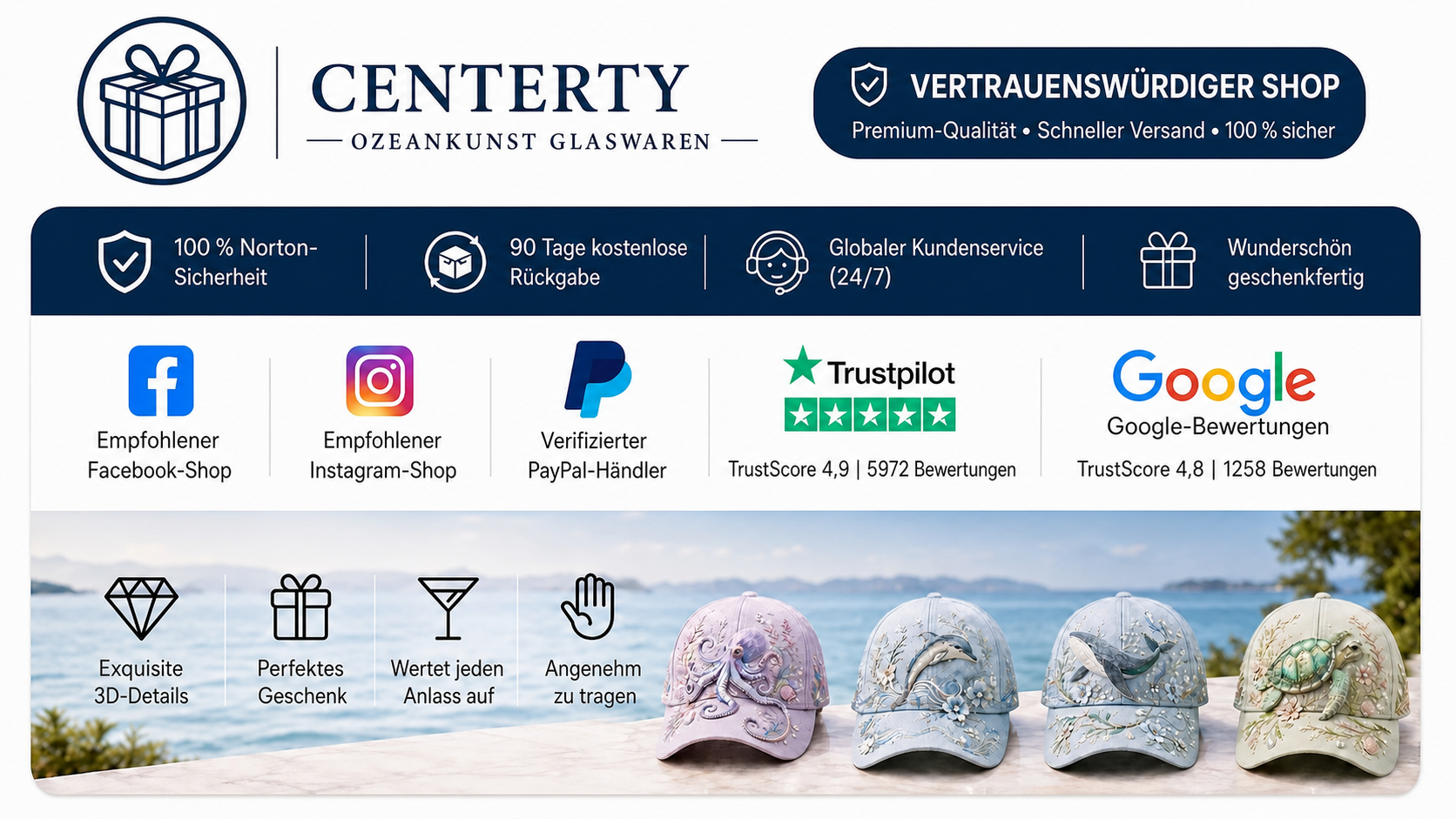 3D-Stickerei-Cap mit Meeresmotiv