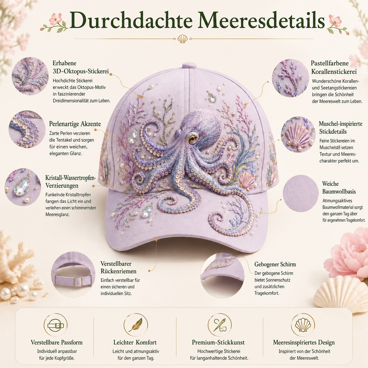 3D-Stickerei-Cap mit Meeresmotiv