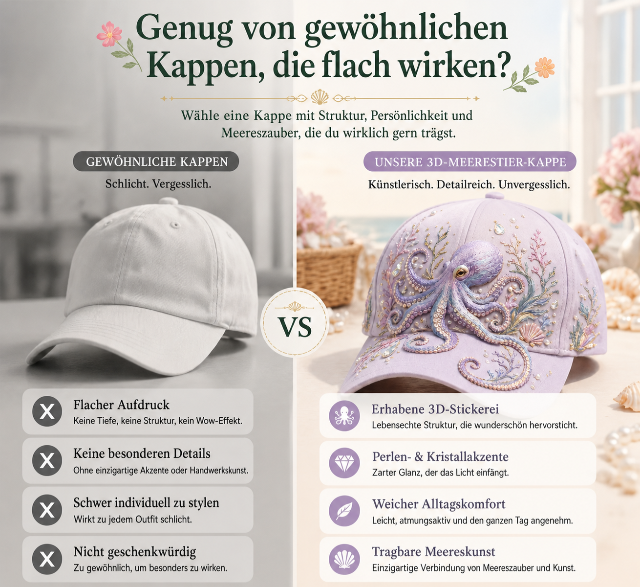 3D-Stickerei-Cap mit Meeresmotiv