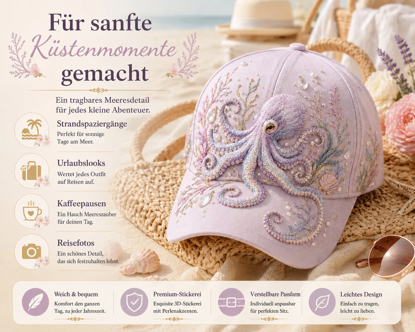 3D-Stickerei-Cap mit Meeresmotiv