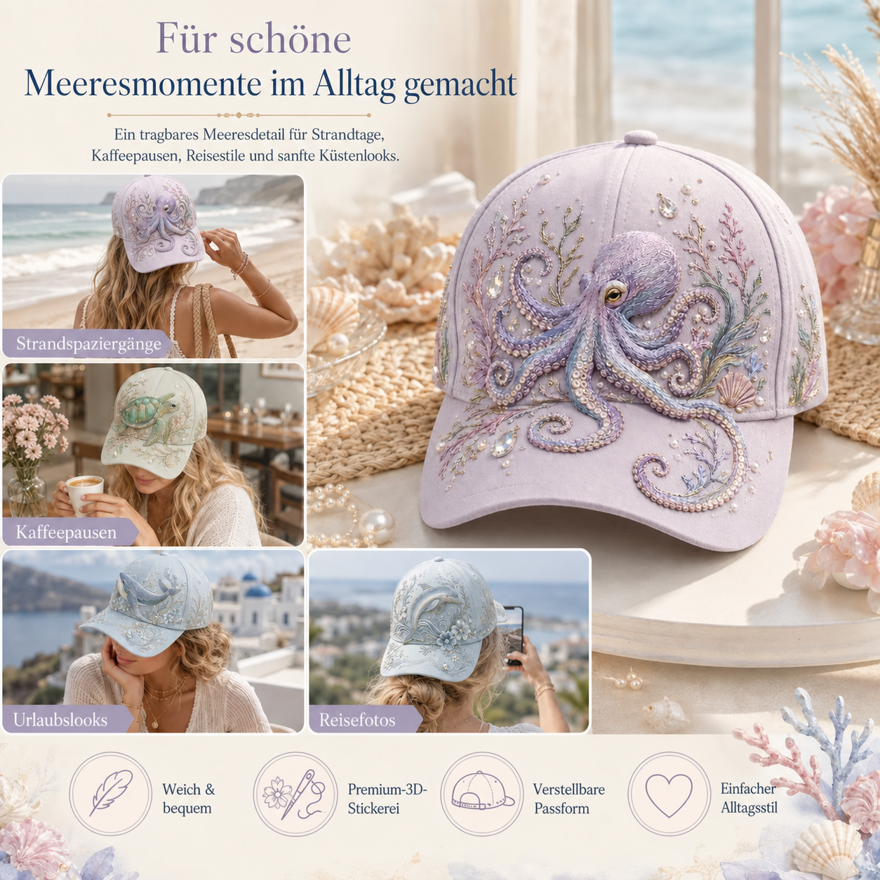 3D-Stickerei-Cap mit Meeresmotiv