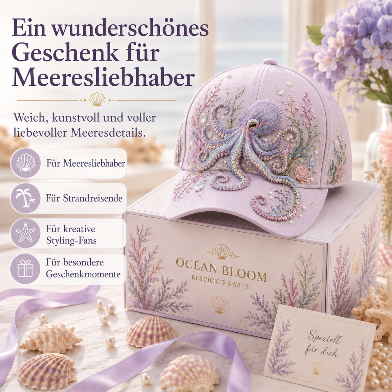 3D-Stickerei-Cap mit Meeresmotiv