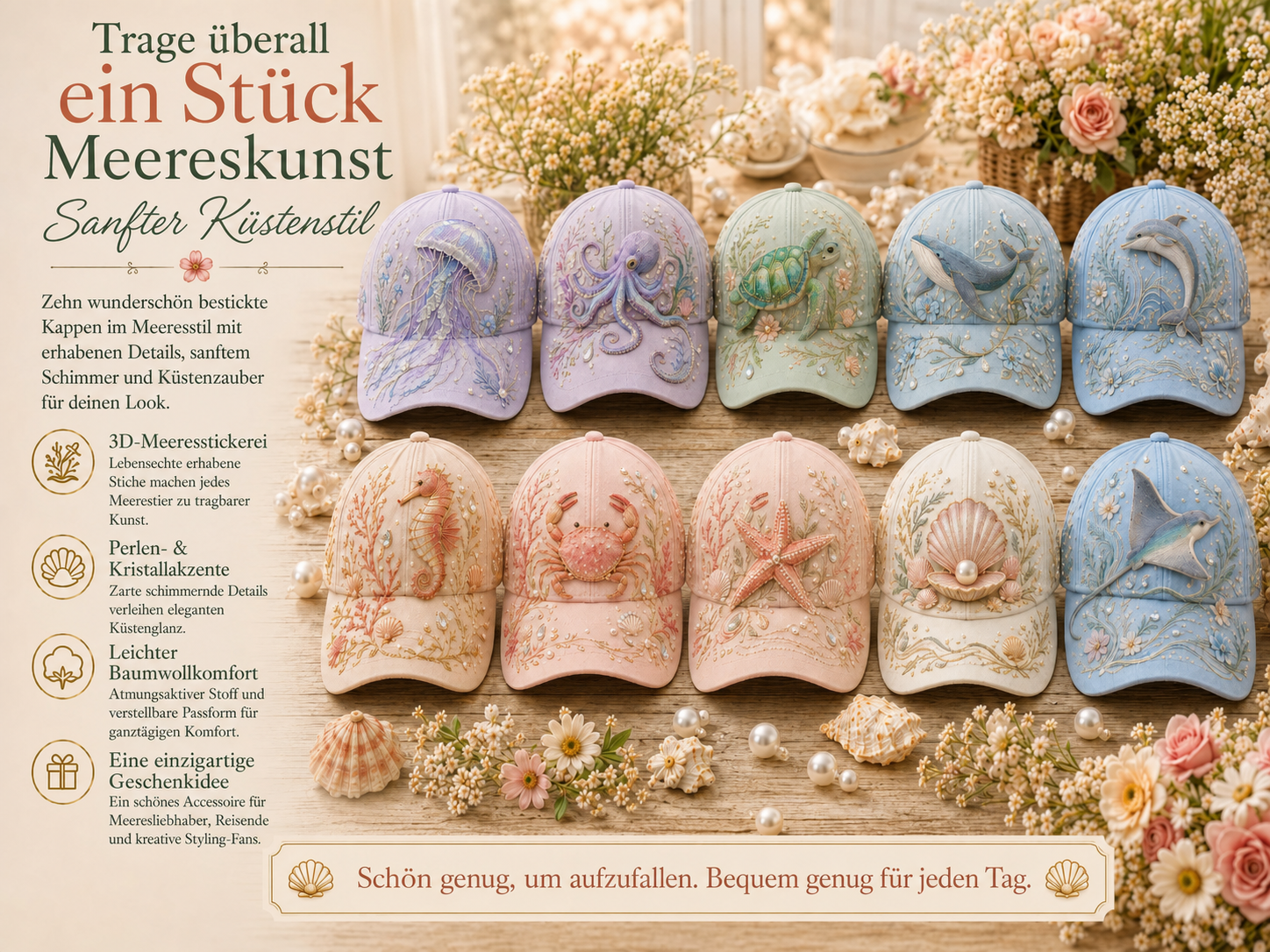 3D-Stickerei-Cap mit Meeresmotiv