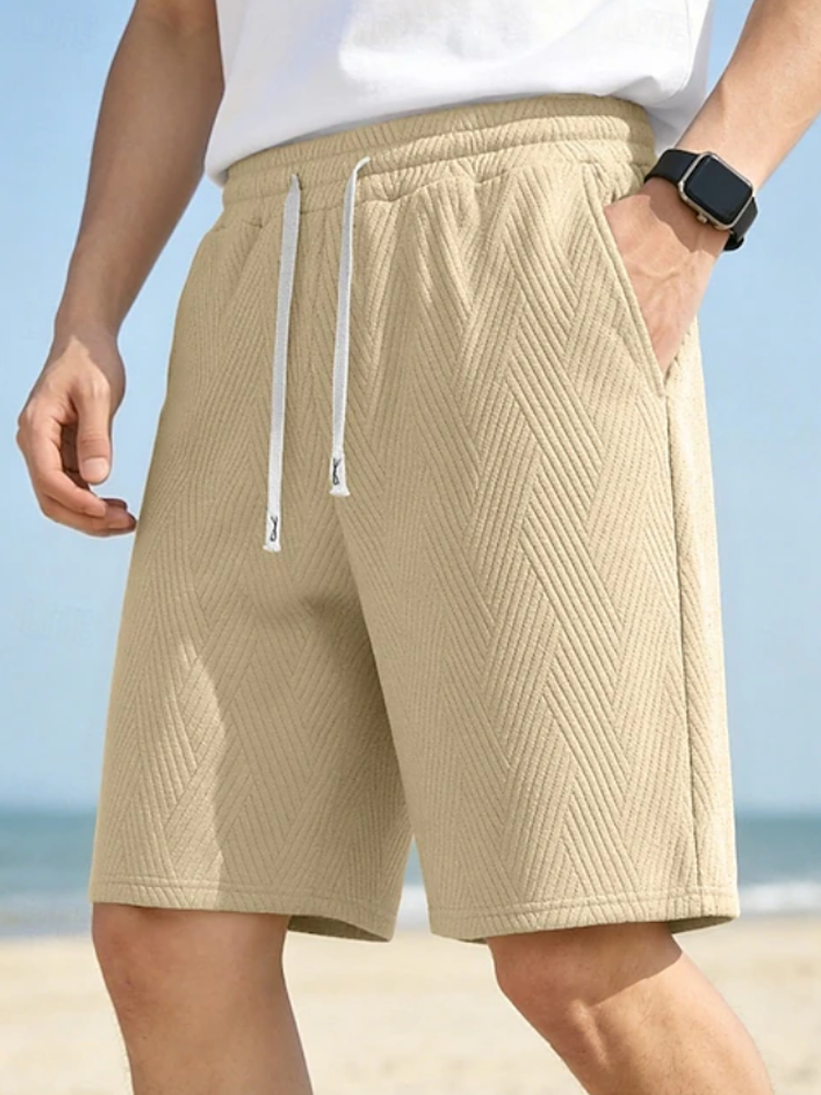 Herren-Freizeitshorts mit Chevron-Struktur, elastischem Bund und Kordelzug