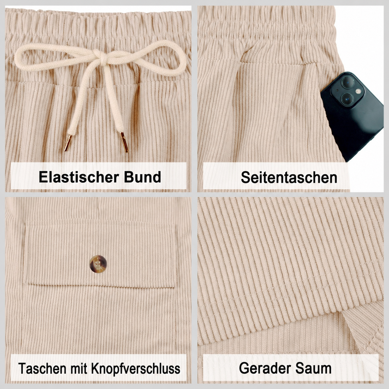 Ultraleichte, atmungsaktive Cord-Cargoshorts für Herren