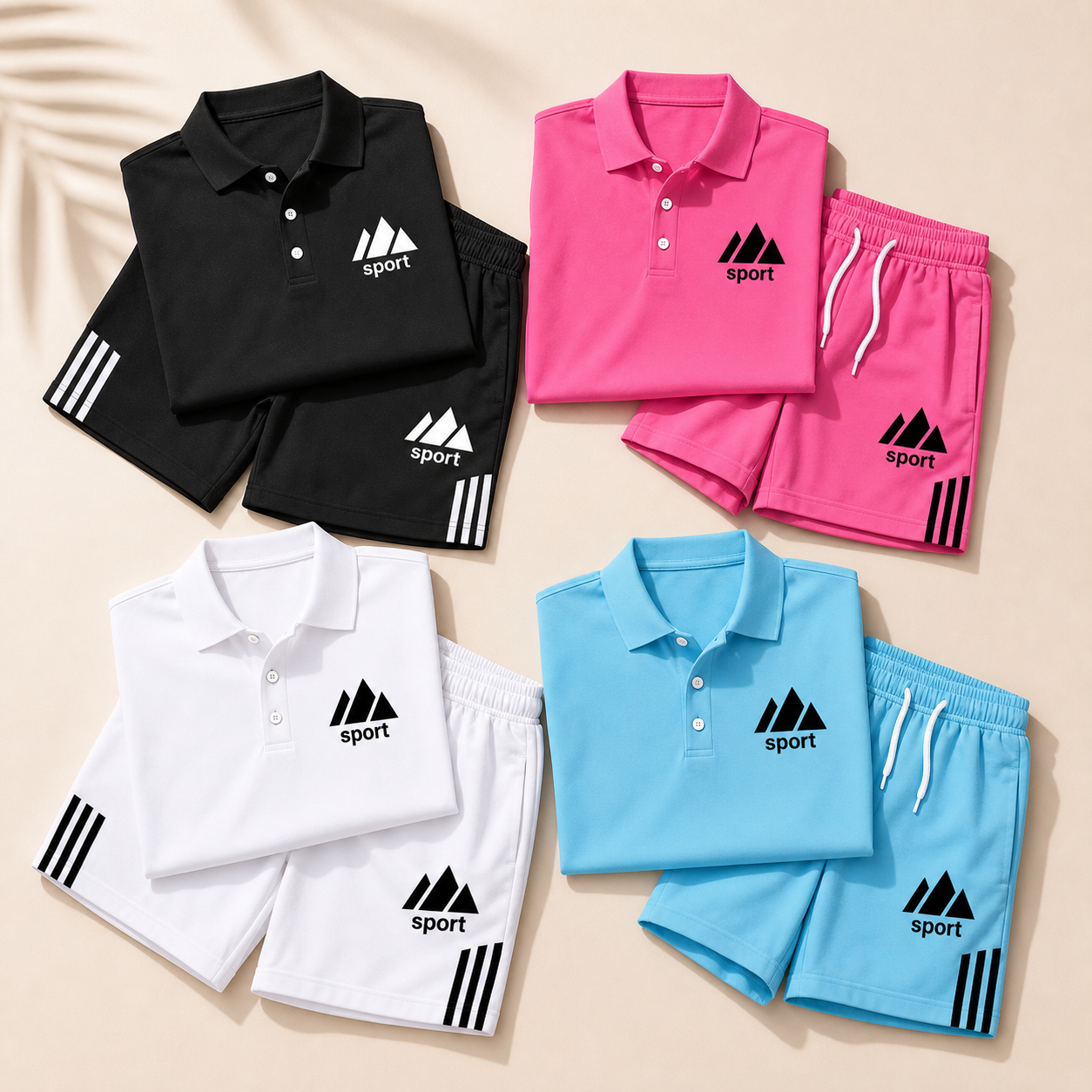 Farbauswahl des Herren-Sets in Schwarz, Rosa, Weiß und Hellblau