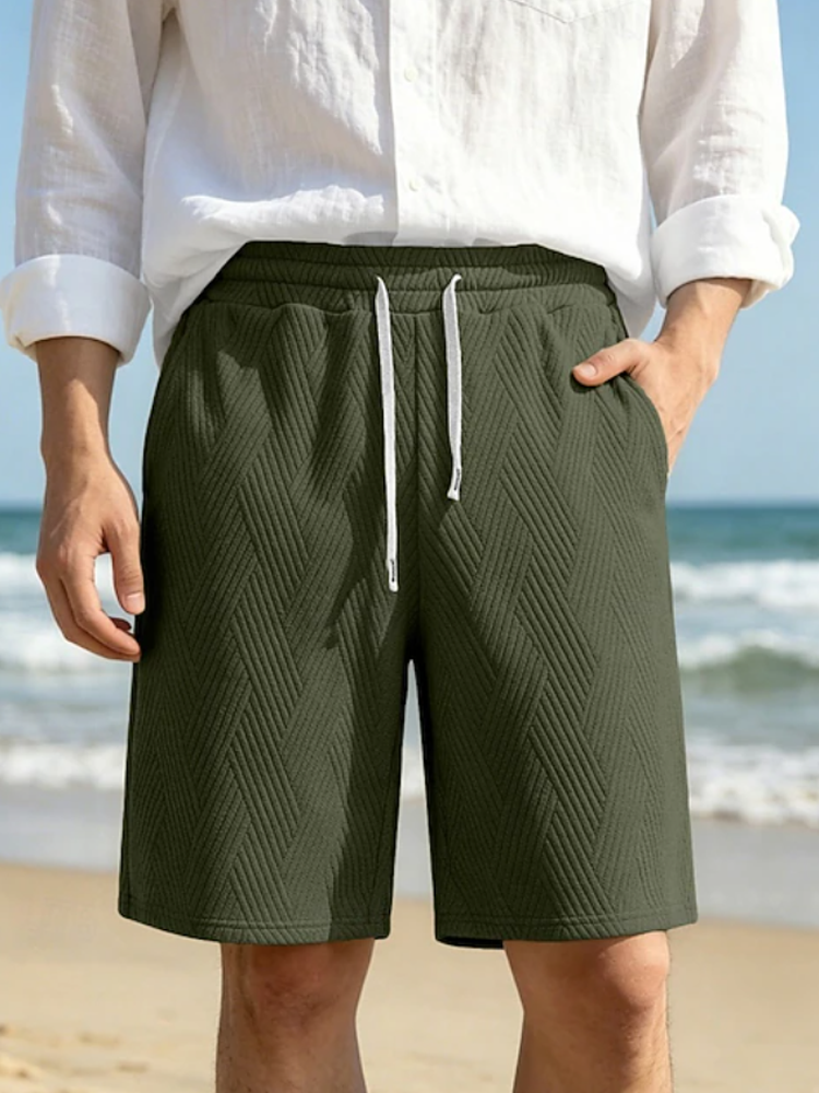 Herren-Freizeitshorts mit Chevron-Struktur, elastischem Bund und Kordelzug