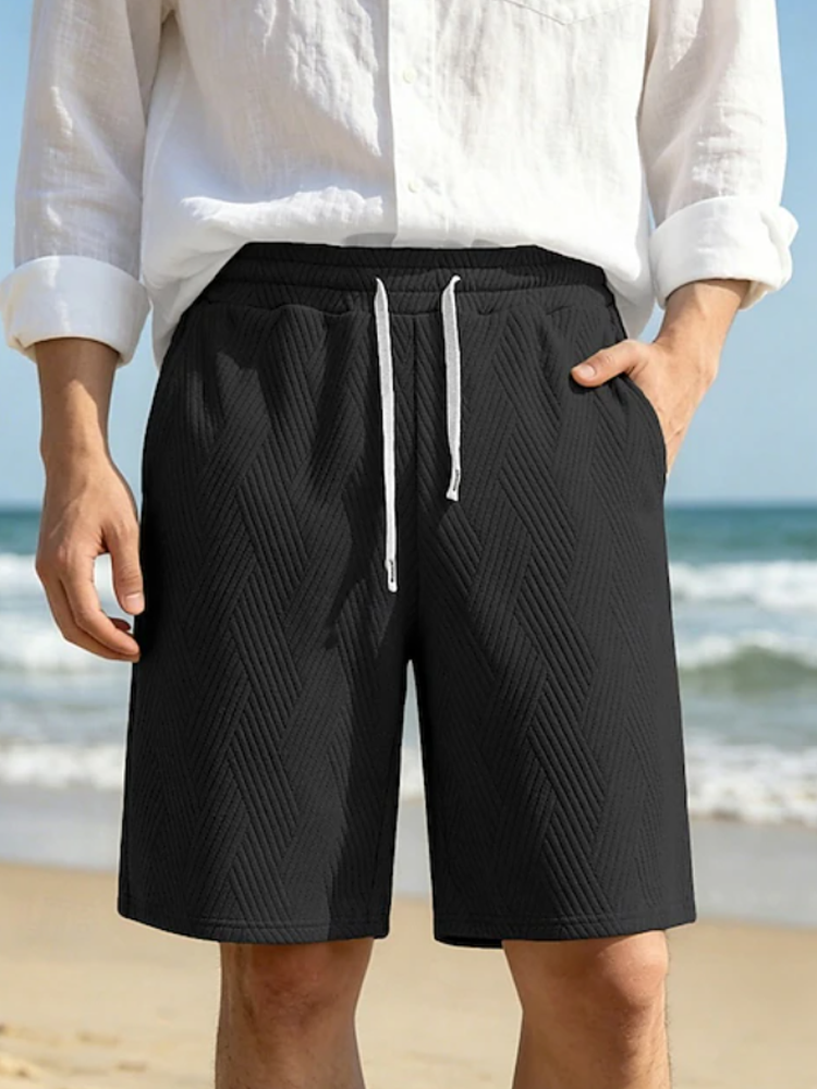Herren-Freizeitshorts mit Chevron-Struktur, elastischem Bund und Kordelzug