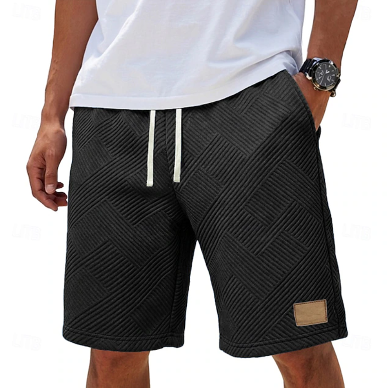 Herren-Freizeitshorts mit Diamantstruktur, Kordelzug und Logo-Patch