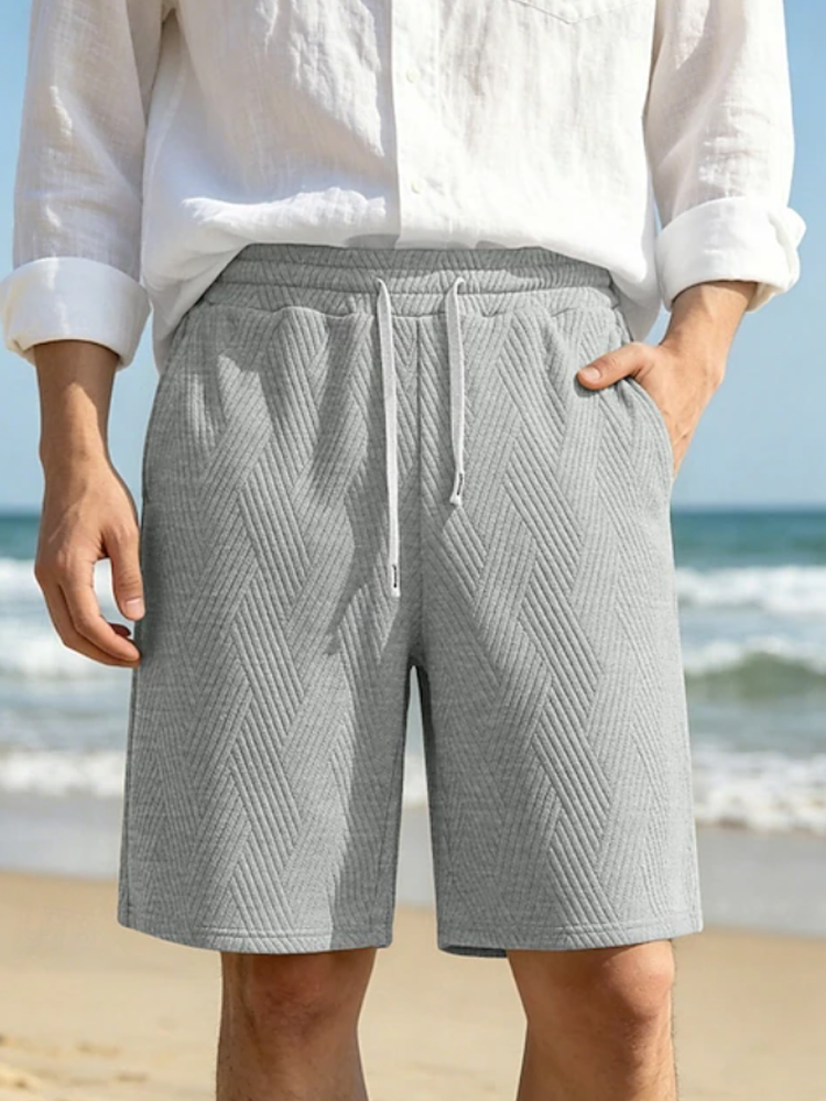 Herren-Freizeitshorts mit Chevron-Struktur, elastischem Bund und Kordelzug