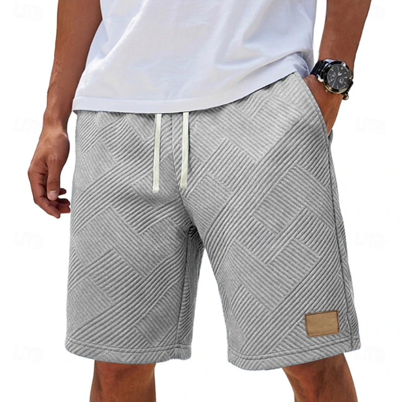 Herren-Freizeitshorts mit Diamantstruktur, Kordelzug und Logo-Patch