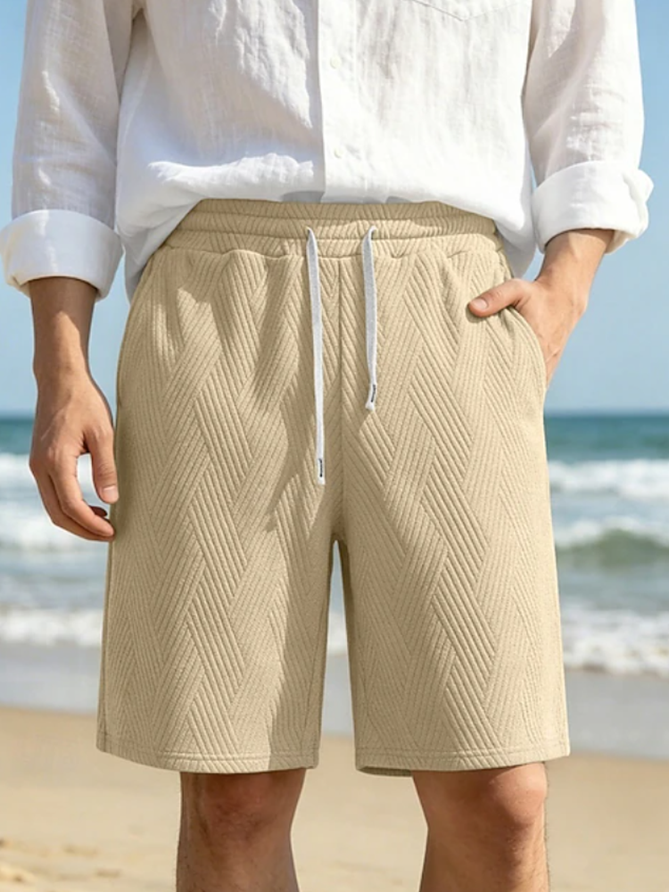Herren-Freizeitshorts mit Chevron-Struktur, elastischem Bund und Kordelzug