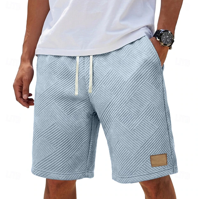 Herren-Freizeitshorts mit Diamantstruktur, Kordelzug und Logo-Patch