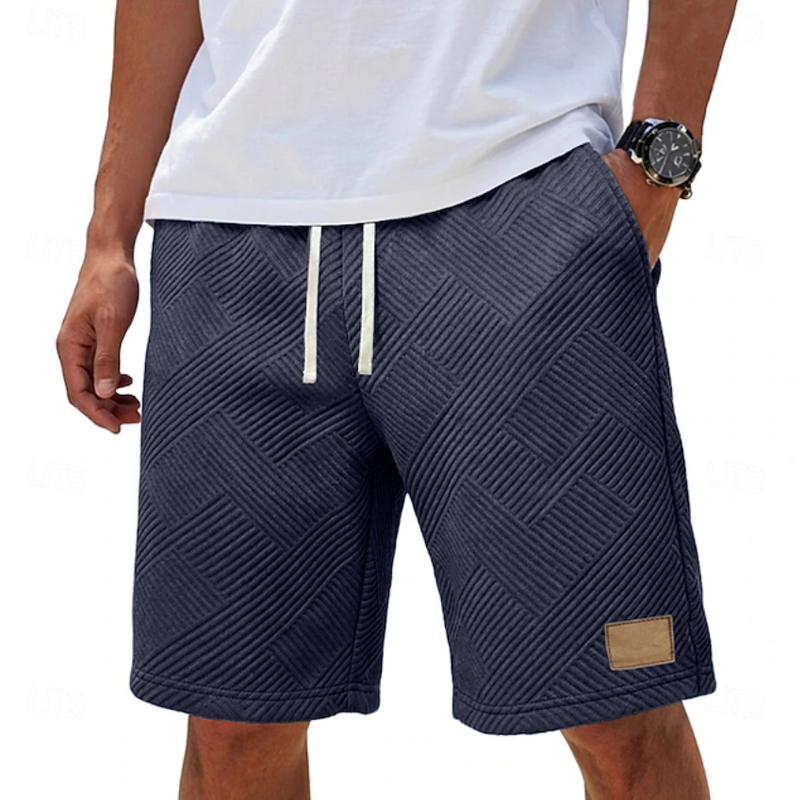 Herren-Freizeitshorts mit Diamantstruktur, Kordelzug und Logo-Patch