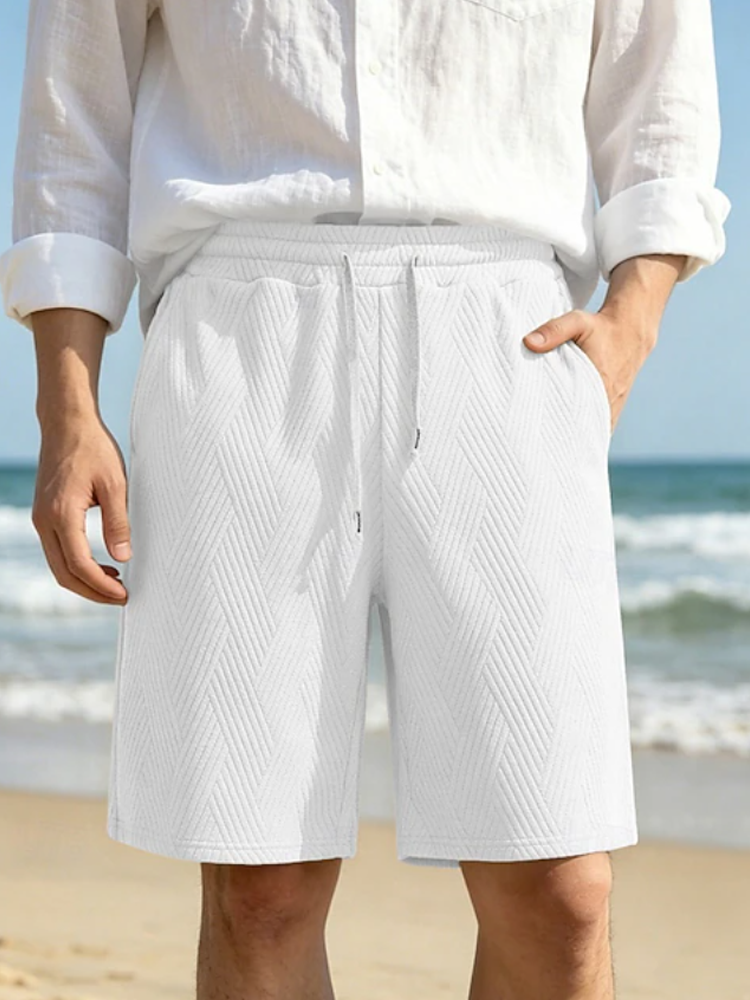 Herren-Freizeitshorts mit Chevron-Struktur, elastischem Bund und Kordelzug