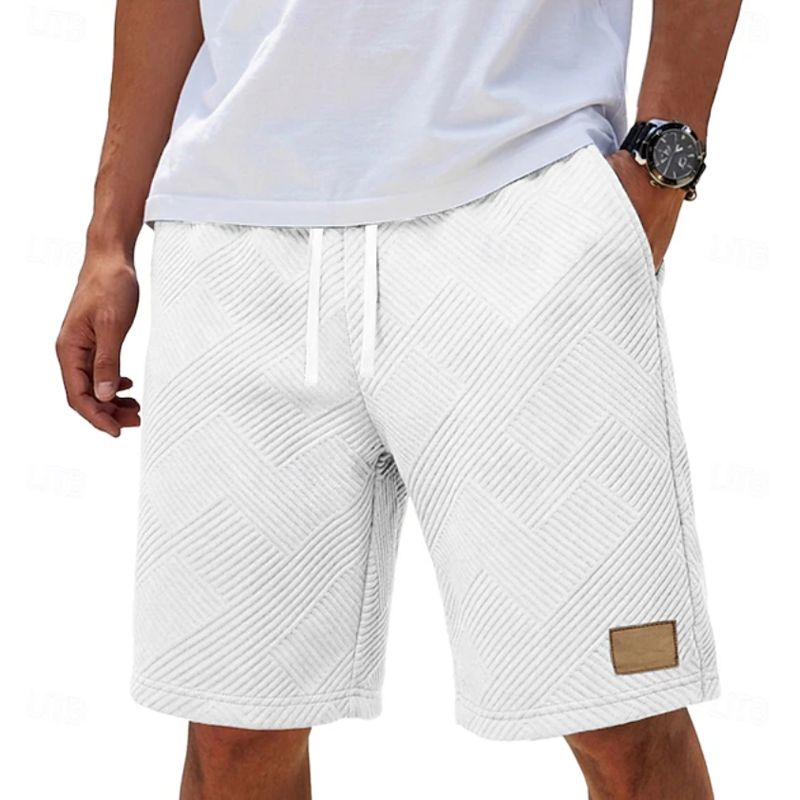 Herren-Freizeitshorts mit Diamantstruktur, Kordelzug und Logo-Patch