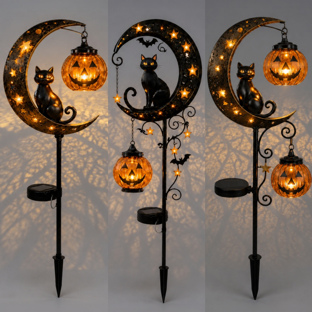 🔥 55% OFF TODAY 👻 Solar Halloween Garden Stake Light with Black Cat & Pumpkin