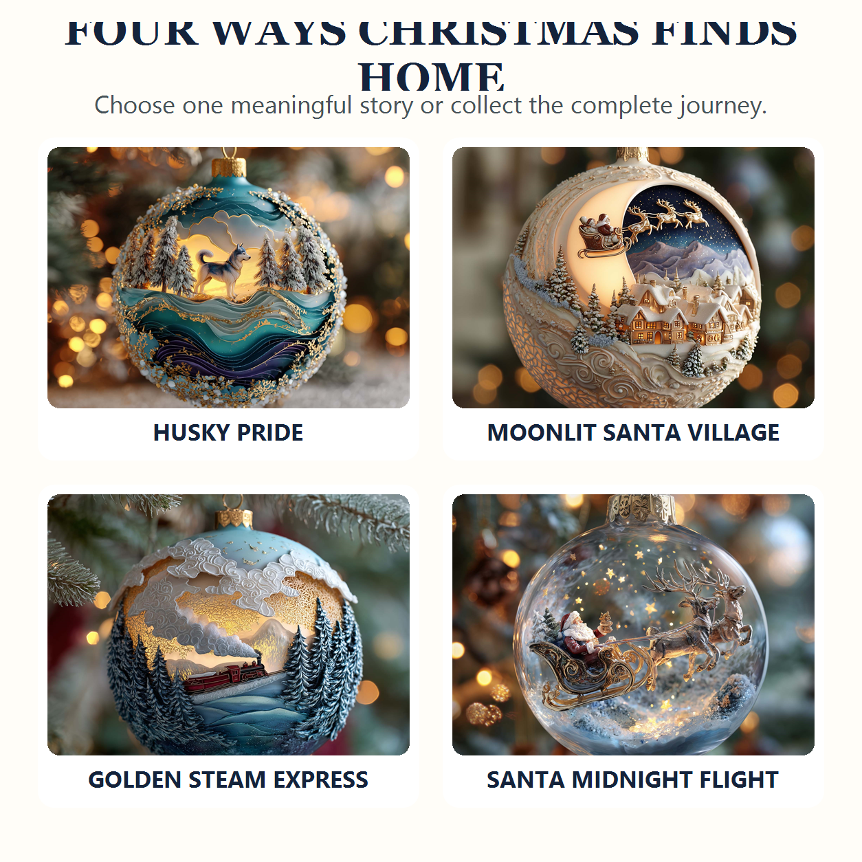 Comparison of all four Homeward for Christmas ornament designs