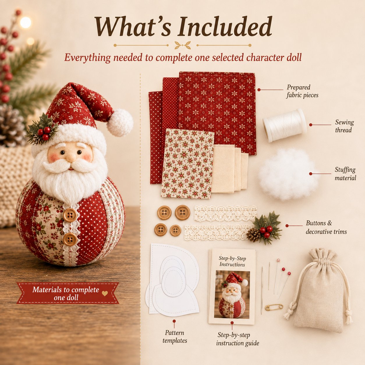 🎄Patchwork Fabric Doll DIY Kit