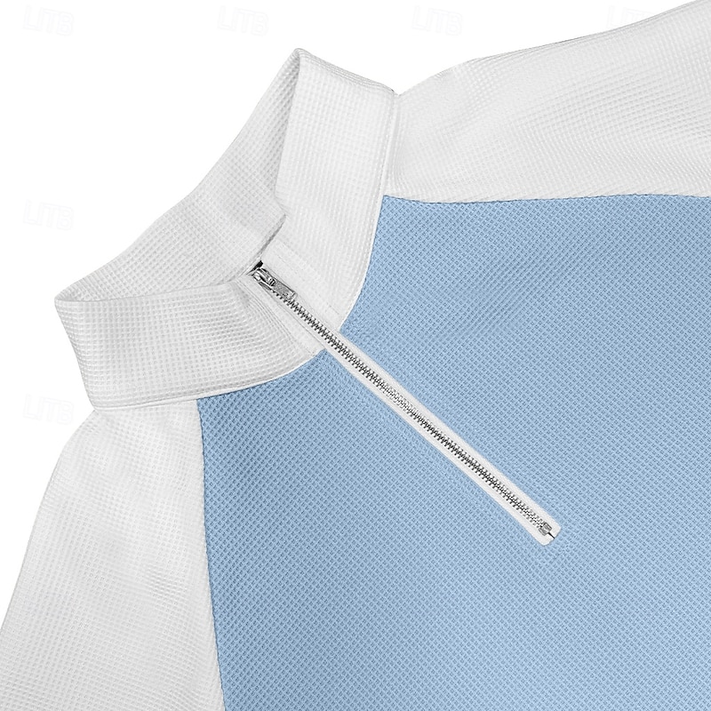 Quarter-zip stand collar and contrast shoulder detail
