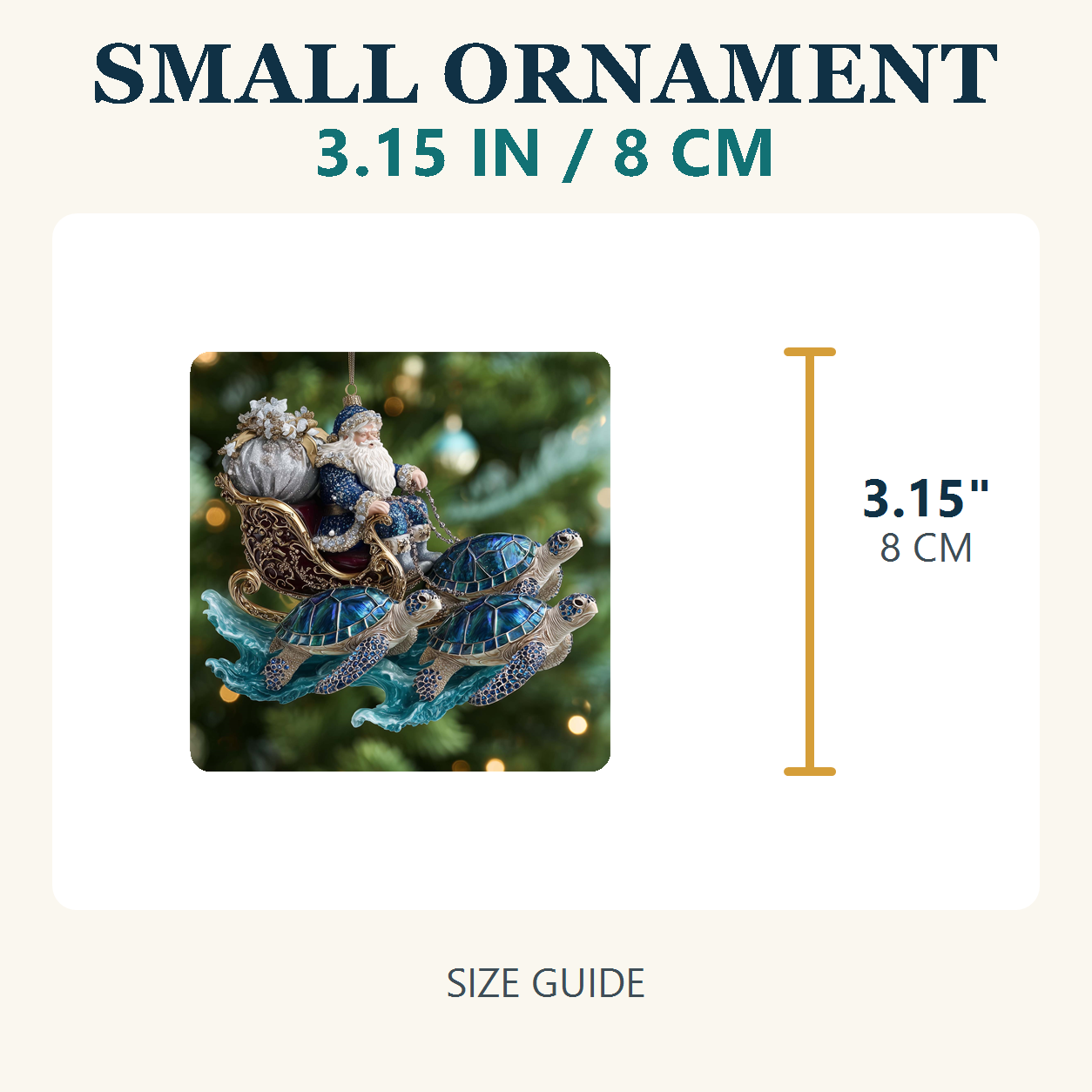 Small Turtle Drift ornament size 3.15 inches or 8 centimeters