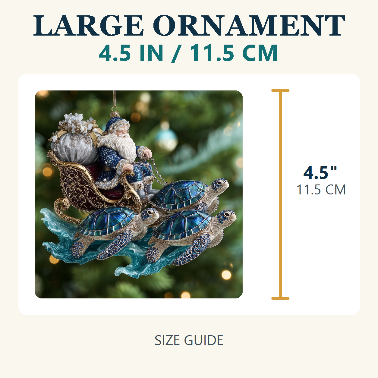 Large Turtle Drift ornament size 4.5 inches or 11.5 centimeters