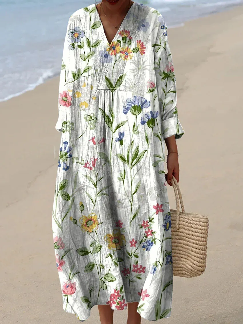 Women's Maxi Dress Casual Dress Floral Dress Elegant Beach Loose Fit Floral Half Sleeve Crew Neck