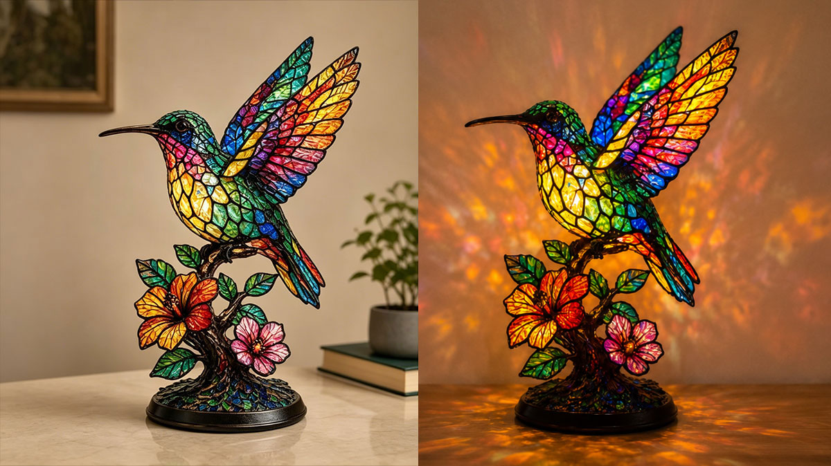 Lamp in daylight and with warm light
