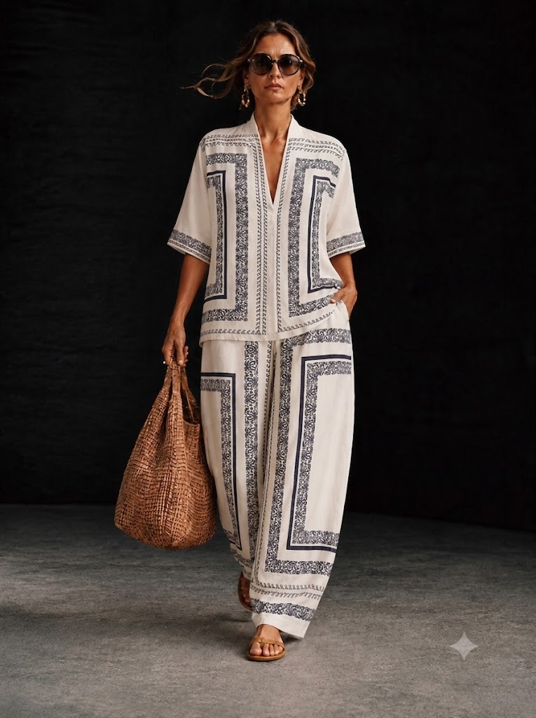 Women's Shirt Cotton Linen Sets Pants Sets Short Sleeve 3/4 Length Sleeve V Neck Floral Graphic Geometric Print Vacation Fashion Streetwear Casual Daily Outdoor White Beige Spring & Summer Loose Fit
