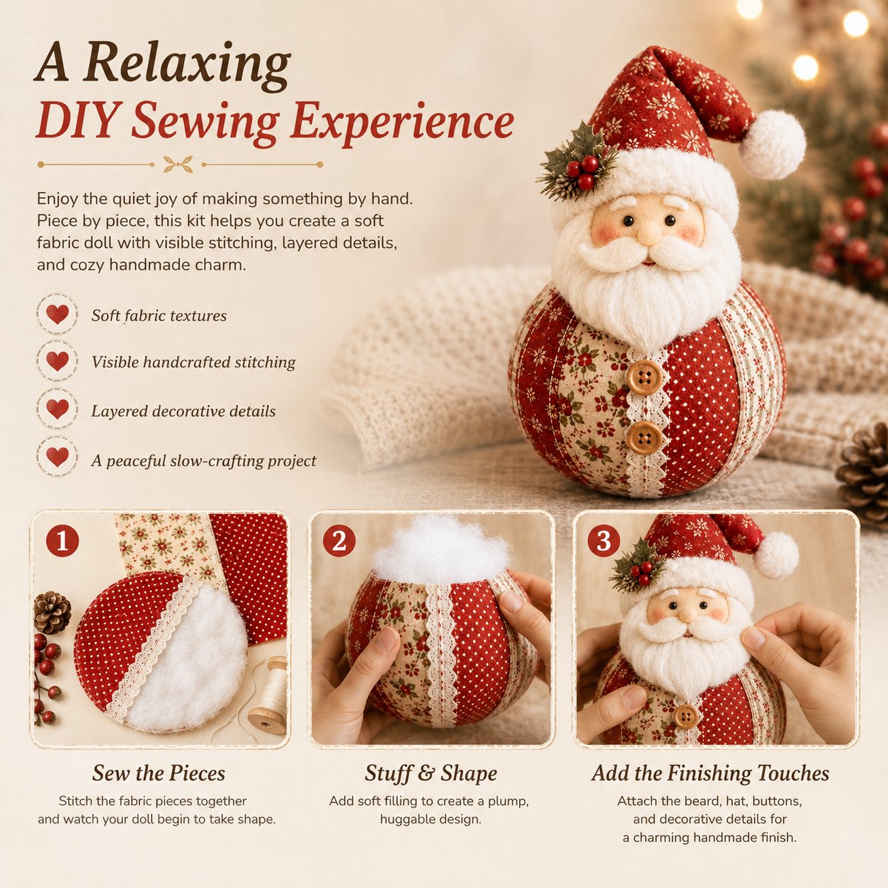 🎄Patchwork Fabric Doll DIY Kit