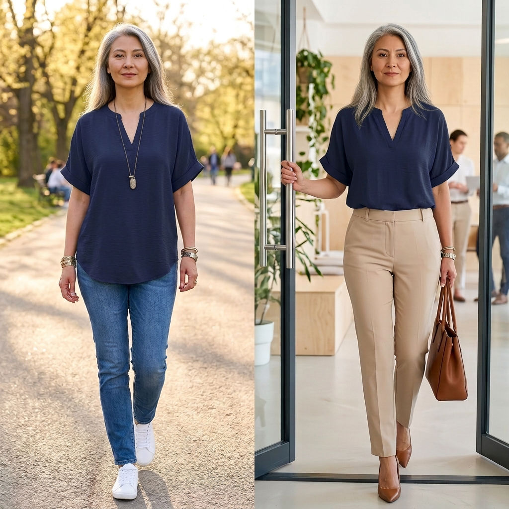 Hitbubble™ – Breezy V Neck Blouse with Curved Hem