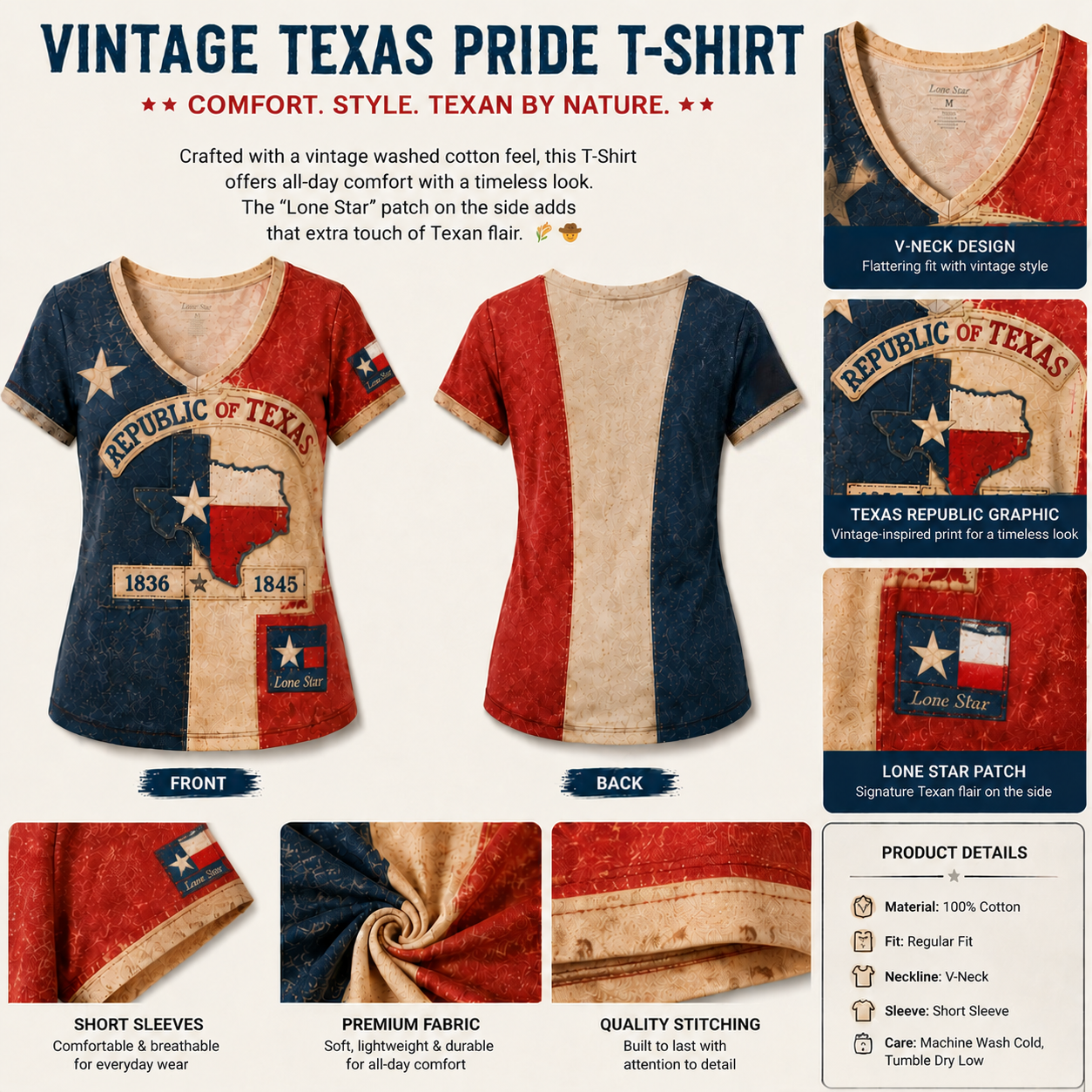🔥LAST DAY 49% OFF -🤩Women's V-Neck Tee – Celebrate Texas Pride in Style