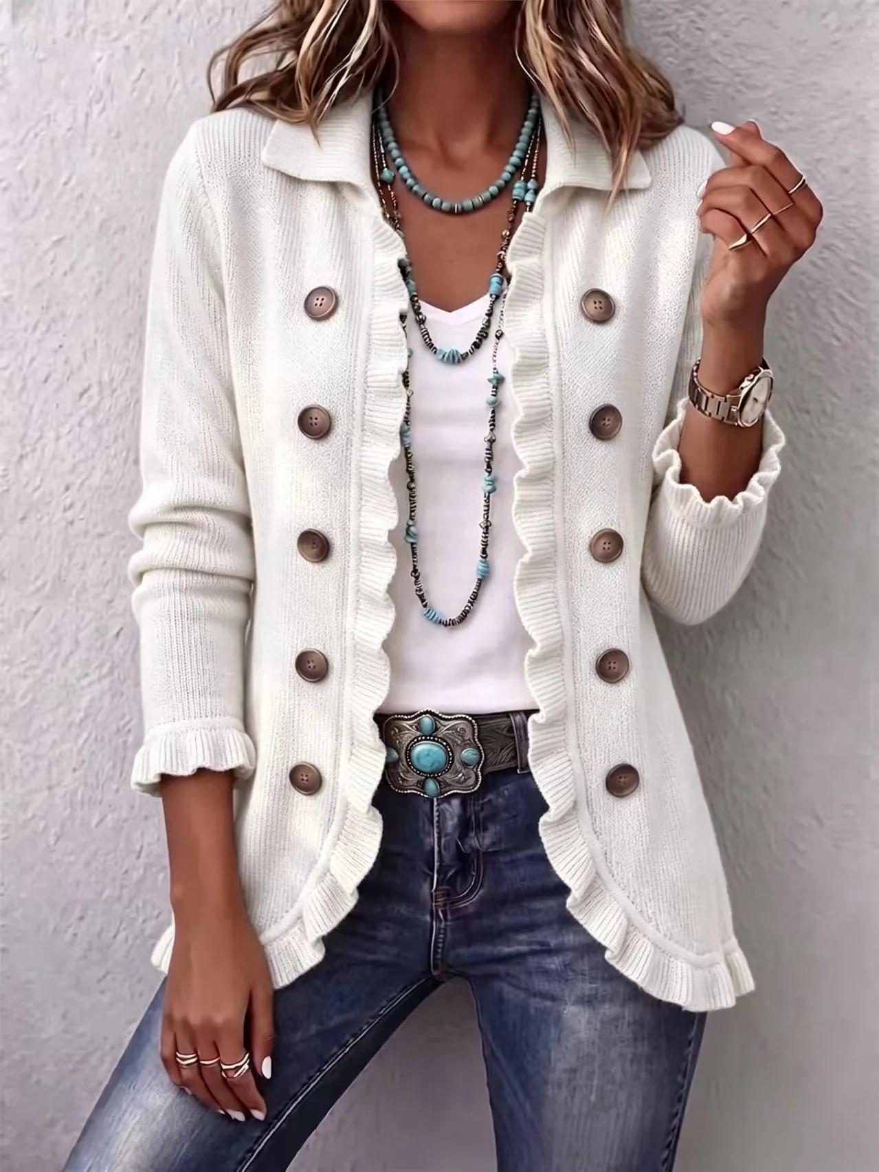 🤲LAST DAY SAVE 49% ⏰Boho-chic Floral Embroidered Utility Ruffled Trim Jacket