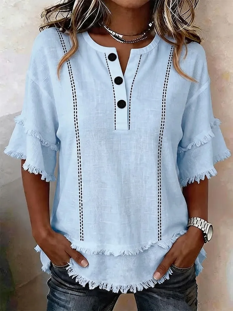 New Arrivals🔥Women’s Casual Frayed Linen And Cotton Shirt