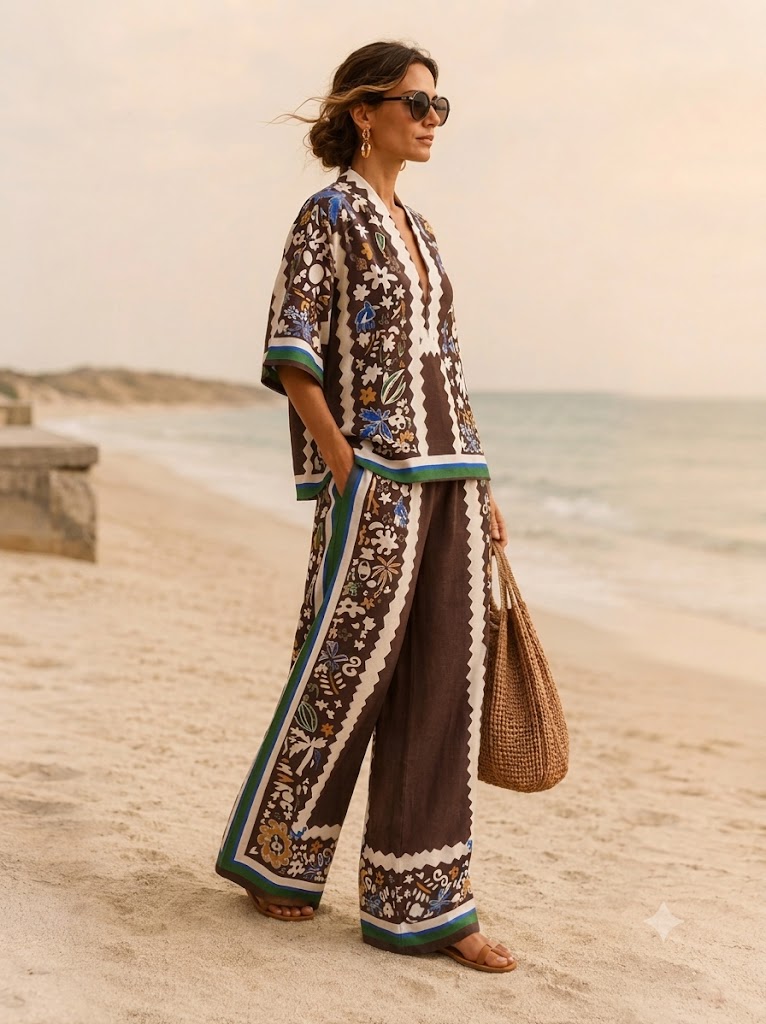 Women's Shirt Cotton Linen Sets Pants Sets Short Sleeve V Neck Floral Graphic Geometric Print Vacation Fashion Streetwear Casual Daily Outdoor Blue Red Brown Spring & Summer Loose Fit