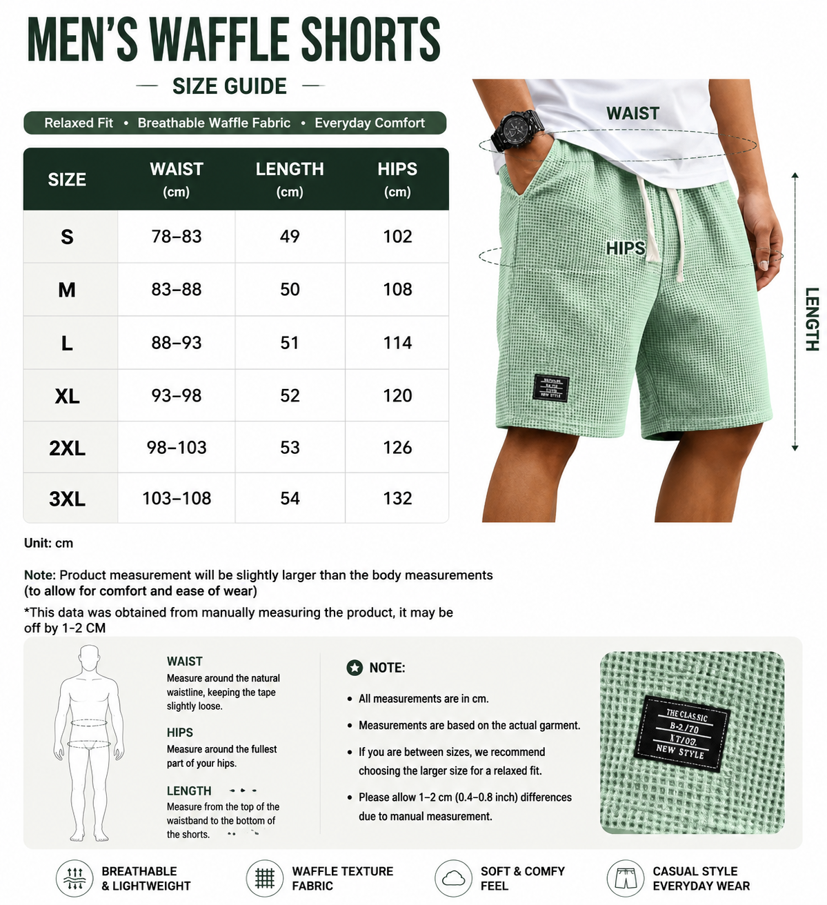 Men Waffle Knit Drawstring Elastic Waist Label Decor Casual Five Inch Sweat Shorts