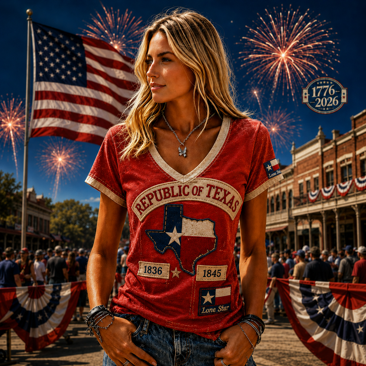 🔥LAST DAY 49% OFF -🤩Women's V-Neck Tee – Celebrate Texas Pride in Style