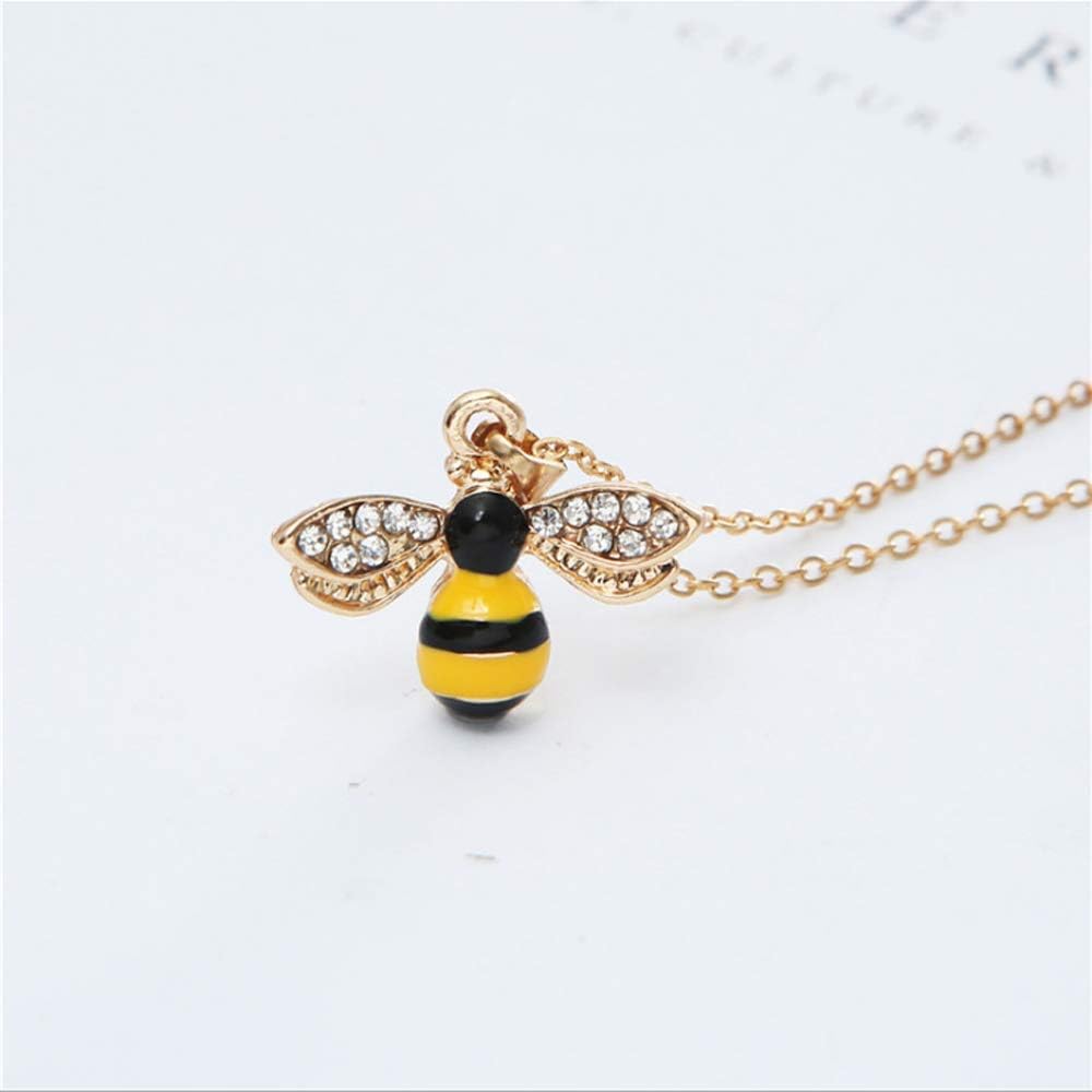 Crystal Bumblebee Pendant Necklace Cute Yellow Enamel Bee Drop Earrings Lovely Honey-Bee Animal Earrings Necklace Insect Dangle Drop Earrings Women Jewelry Sets